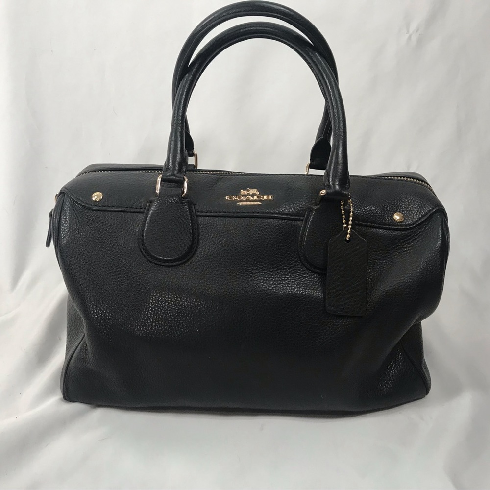 Coach Black Pebble Leather Gold hardware Double handle Satchel Doctor Bag